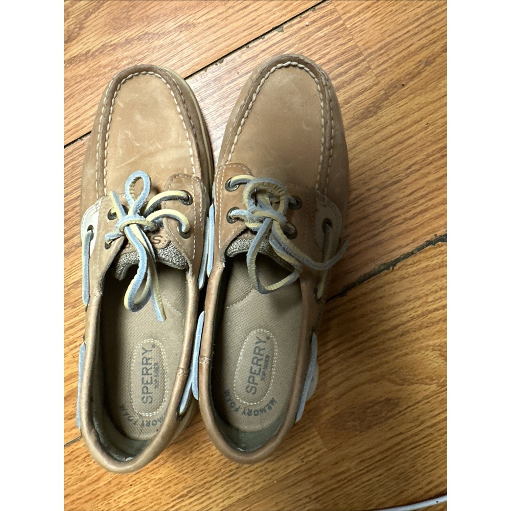 Sperry Angelfish Top Sider Boat Shoes - Womens 7.0- Tan Silver Leather Flats